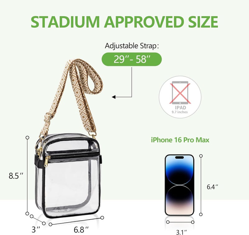 MAYTREE Clear Purse Stadium Approved with Adjustable Strap, 8.5”x6.8”x3” Clear Bag for Stadium Events, Concerts, Work - Image 2
